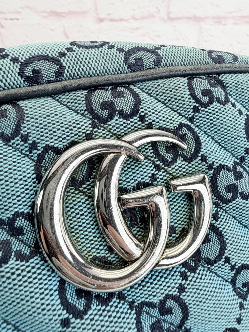 Gucci Blue GG Supreme Canvas Crossbody with Black Leather Trim - Picture 11 of 16